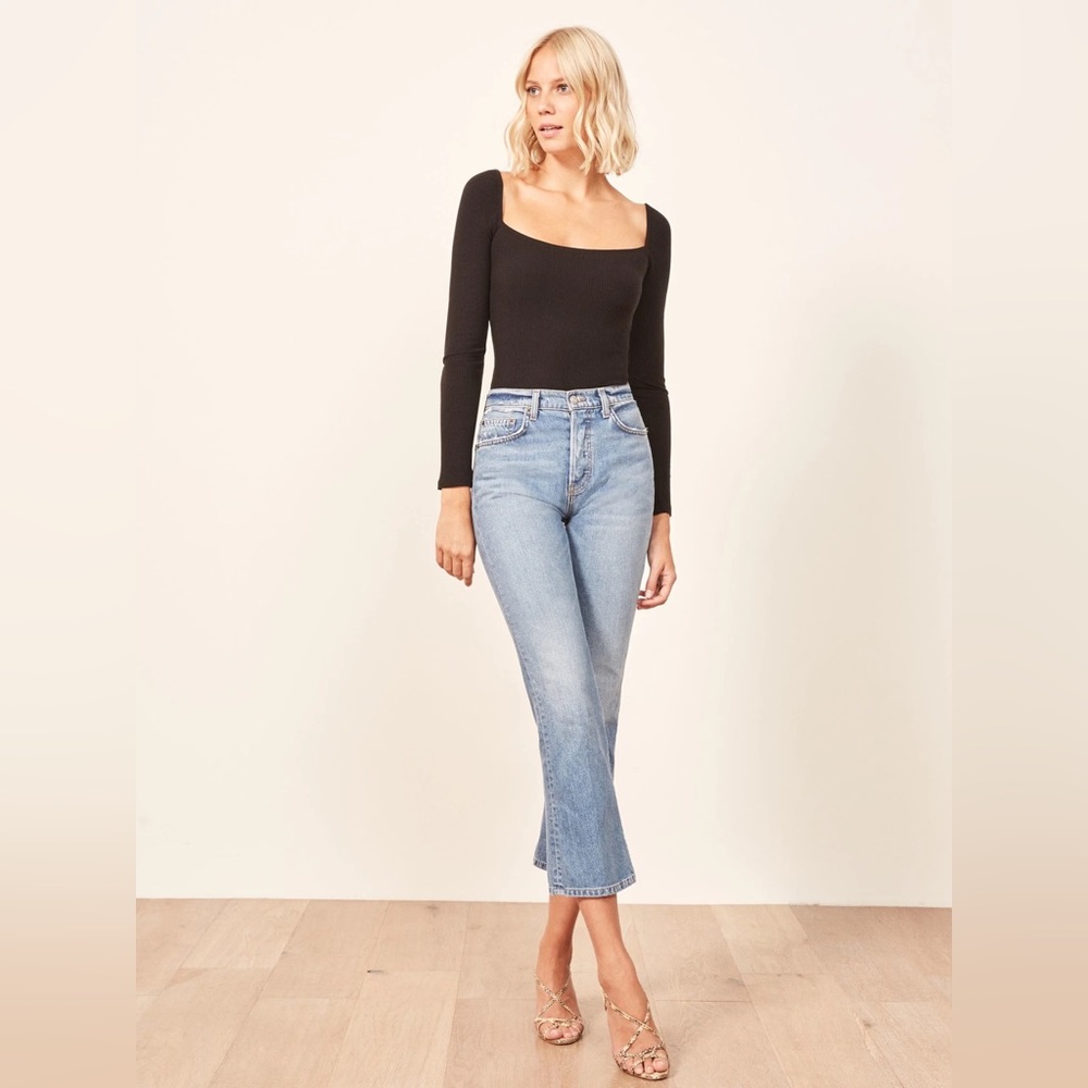Reformation Gaia Black Ribbed Long Sleeve Bodysuit